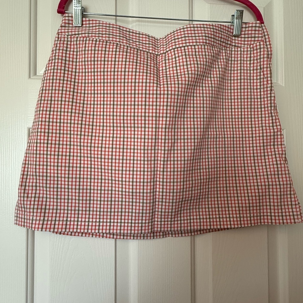 adidas Red and White Checkered Mini Skirt